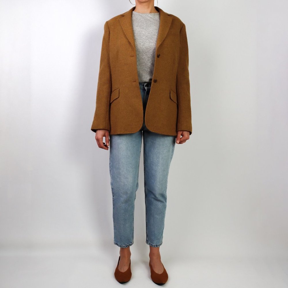 Camel Wool Blazer Boxy Oversized 90’s Mom 80’s Classic Academia M L Relaxed Fit